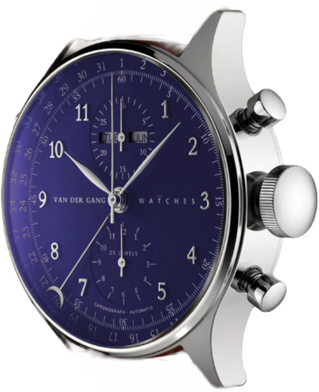 Van der Gang Watches,Gents 41mm,41mm,Stainless Steel,Blue,Automatic,Chronograph,Month,Date,Day,42hours,Sapphire,20004