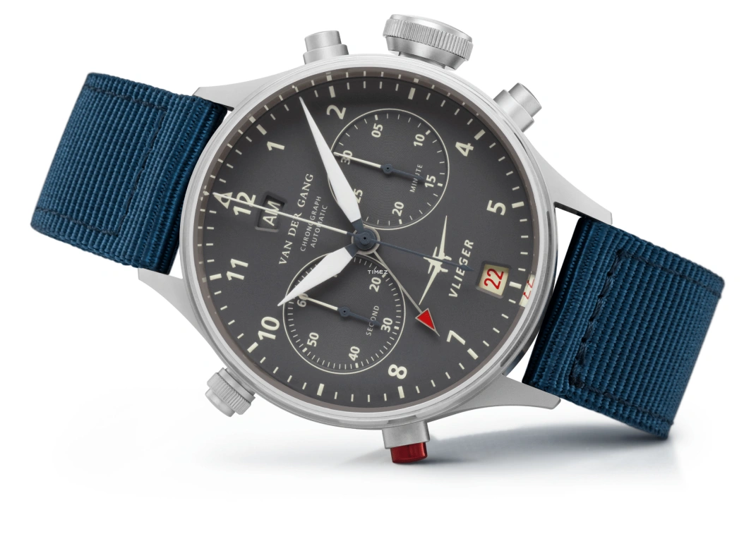 Van der Gang Watches,Vlieger 41mm,41mm,Stainless Steel,Grey,Automatic,Chronograph,Day,Dule Time,GMT,42hours,Sapphire,Crystal Glass,20045BA,20045BA-T