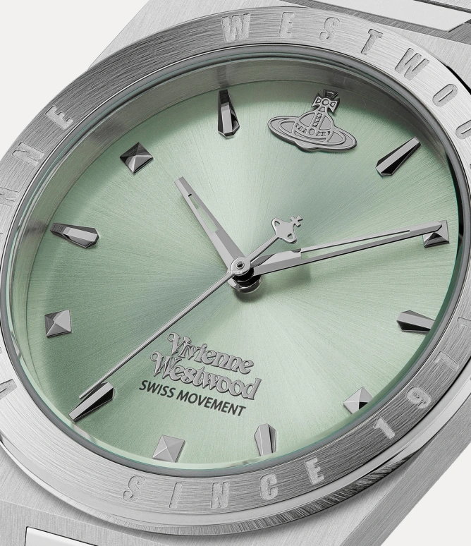 Vivienne Westwood,Other 33mm,33mm,Stainless Steel,Green,Quartz,Hardlex,Glass,Tonneau,VV244PGRSL