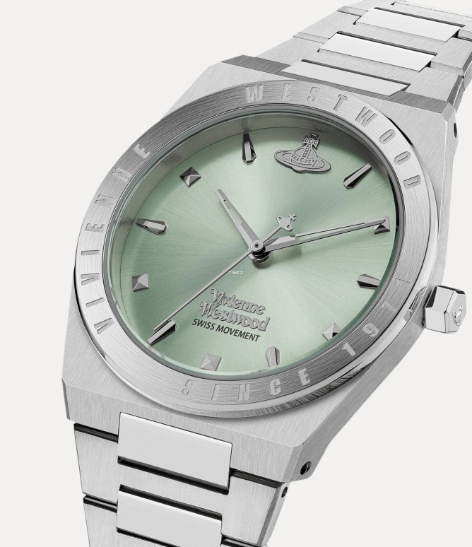Vivienne Westwood,Other 33mm,33mm,Stainless Steel,Green,Quartz,Hardlex,Glass,Tonneau,VV244PGRSL