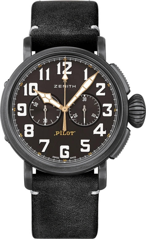 Zenith,Pilot 45mm,45mm,Stainless Steel,Black,Automatic,Chronograph,Column Wheel,11,11.2432.4069/21.C900