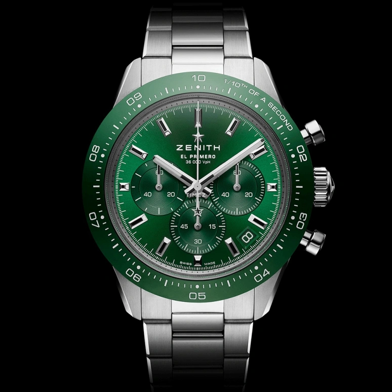Zenith,Chronomaster Sport 41mm,41mm,Stainless Steel,Green,Automatic,Chronograph,Day,03,03.3107.3600/56.M3100