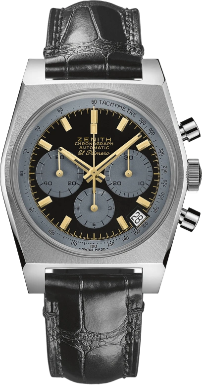 Zenith,Revival 37mm,37mm,Stainless Steel,Black,Automatic,Chronograph,Day,03,03.L384.400/27.C815