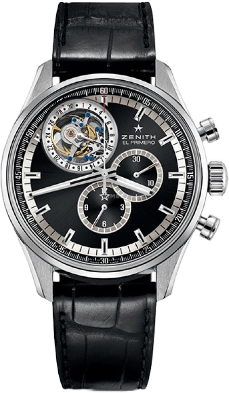 Zenith,El Primero 44mm,44mm,Stainless Steel,Black,Automatic,Chronograph,Date,Tourbillon Escapement,Column Wheel,50hours,In-house Caliber,03,03.2050.4035/21.C714