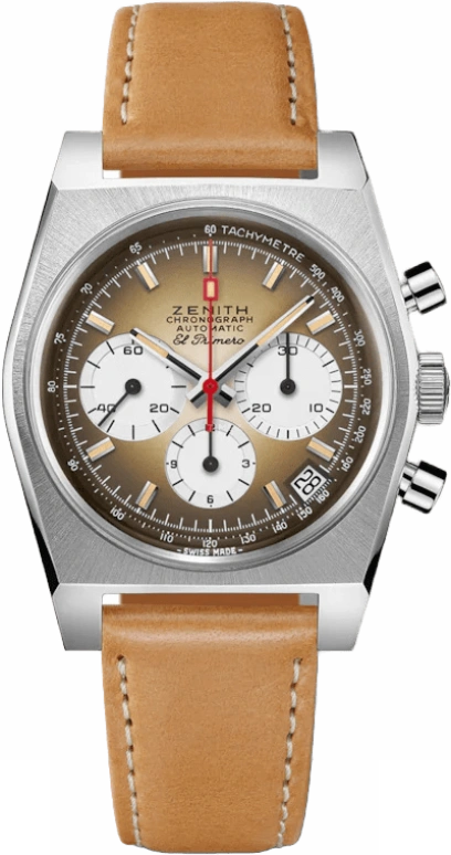Zenith,Revival 37mm,37mm,Stainless Steel,Brown,Automatic,Chronograph,Date,Column Wheel,03,03.A384.400/385.C855