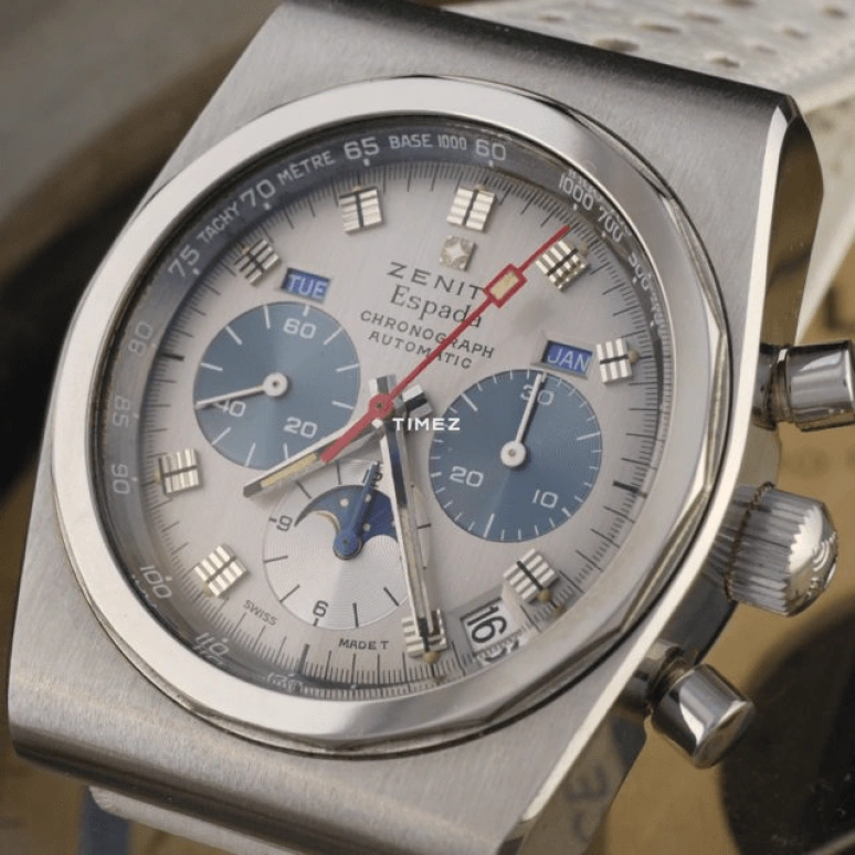 Zenith,El Primero 39mm,39mm,Stainless Steel,Silver,Automatic,Chronograph,Moonphase,Month,Day,Tonneau,Natural Steel,01,01.0040.418