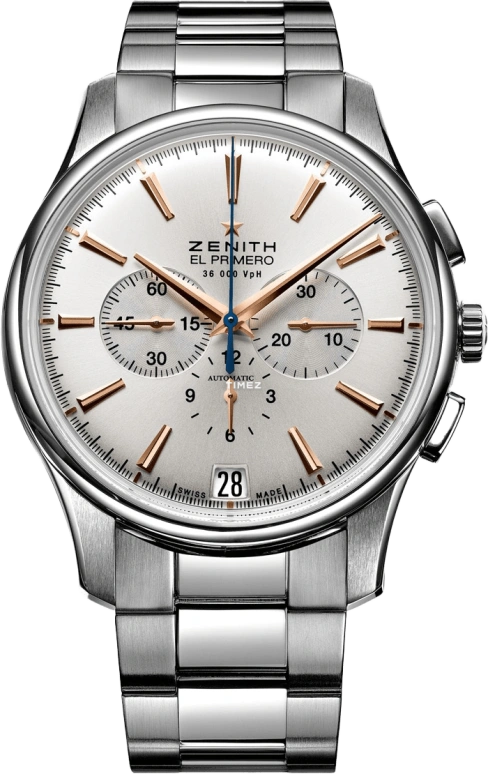 Zenith,Elite 42mm,42mm,Stainless Steel,Silver White,Automatic,Chronograph,Day,03,03.2110.400/01.M2110