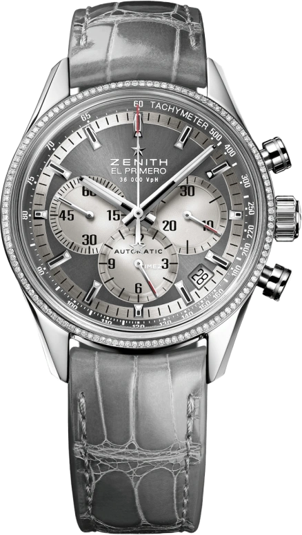 Zenith,El Primero 38mm,38mm,Stainless Steel,Gunmetal Gray,Automatic,50hours,In-house Caliber,16,16.2150.400/21.C706