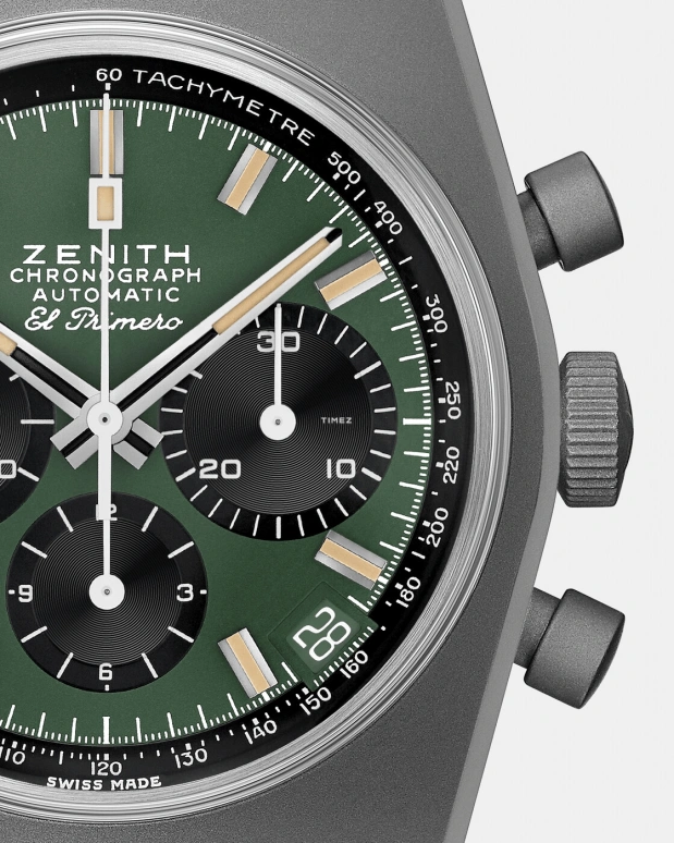 Zenith,Revival 37mm,37mm,Titanium,Green,Black,Automatic,Chronograph,Day,97,97.T384.400/57.M384