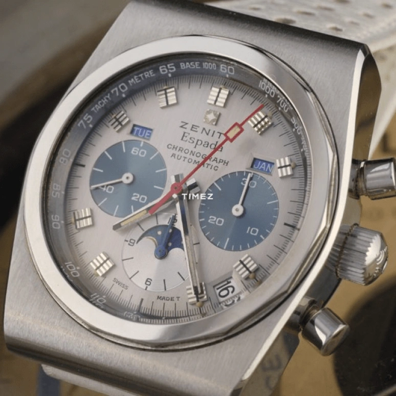 Zenith,Icons 38mm,38mm,Stainless Steel,Blue,Silver White,Automatic,Chronograph,Moonphase,Month,Date,Tonneau,Silver,A7817