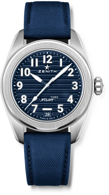 Zenith,Pilot 40mm,40mm,Stainless Steel,Blue,Automatic,Day,Sapphire,Crystal Glass,03,03.4000.3620/51.I003