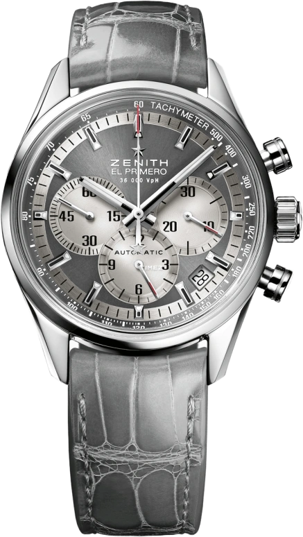 Zenith,El Primero 44mm,44mm,Stainless Steel,Gunmetal Gray,Automatic,Chronograph,Day,03,03.2150.400/21.C706