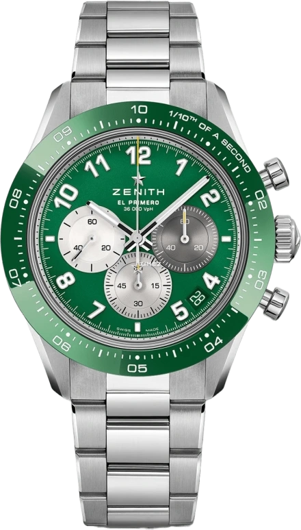 Zenith,Chronomaster Sport 41mm,41mm,Stainless Steel,Green,Automatic,Chronograph,Day,03,03.3117.3600/56.M3100