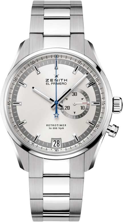 Zenith,El Primero 42mm,42mm,Stainless Steel,White,Automatic,Chronograph,Day,03,03.2030.4055/01.M2040