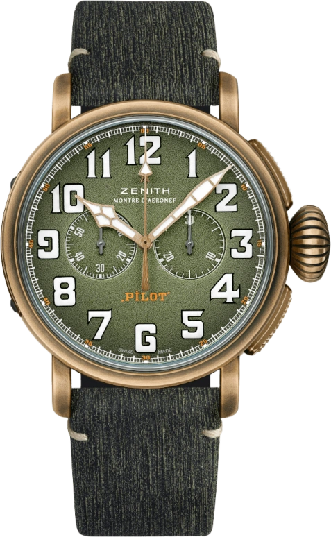 Zenith,Pilot 45mm,45mm,Titanium,Bronze,Green,Automatic,Chronograph,Column Wheel,29,29.2430.4069/63.I001