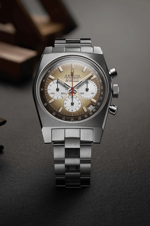 Zenith,Revival 37mm,37mm,Stainless Steel,Brown,Automatic,Chronograph,Date,Column Wheel,03,03.A384.400/385.M385