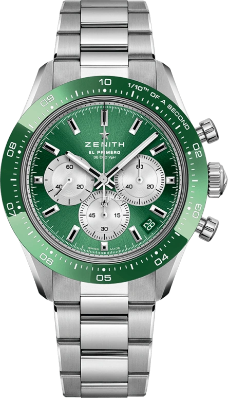 Zenith,Chronomaster Sport 41mm,41mm,Stainless Steel,Green,Automatic,Chronograph,Day,03,03.3108.3600/57.M3100