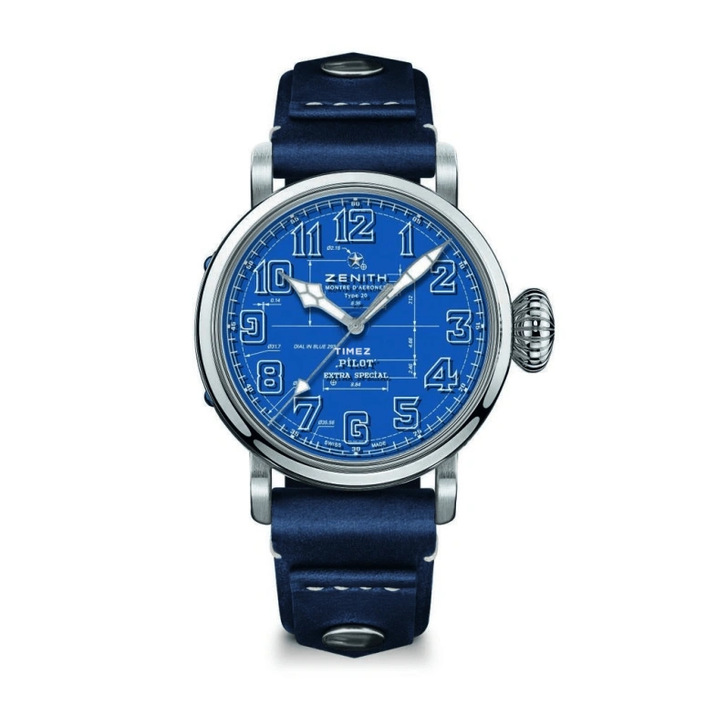 Zenith,Pilot 45mm,45mm,Stainless Steel,Blue,Automatic,55hours,In-house Caliber,03,03.2435.679/51.I012