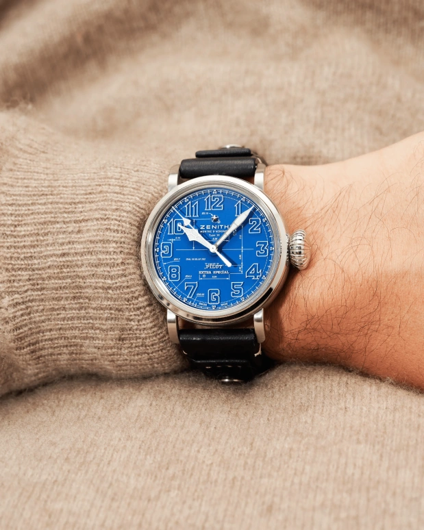 Zenith,Pilot 45mm,45mm,Stainless Steel,Blue,Automatic,55hours,In-house Caliber,03,03.2435.679/51.I012