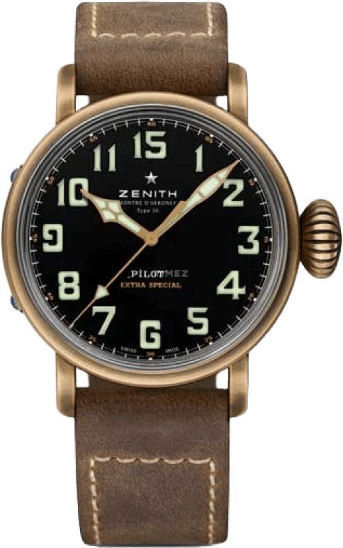 Zenith,Pilot 45mm,45mm,Bronze,Black,Automatic,55hours,In-house Caliber,29,29.2430.679/21.C753 WT