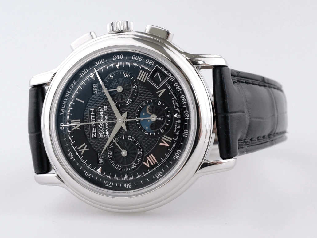 Zenith,El Primero 40mm,40mm,Stainless Steel,Black,Automatic,Chronograph,Moonphase,Month,Date,Sapphire,Crystal Glass,Round,01,01.0240.410/23.C495.GB
