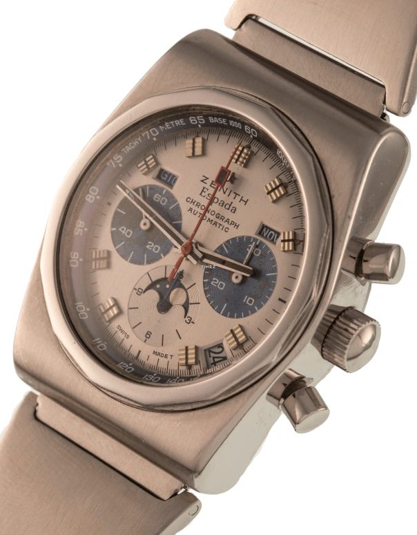 Zenith,El Primero 39mm,39mm,Stainless Steel,Silver,Automatic,Chronograph,Moonphase,Month,Day,Tonneau,Natural Steel,01,01.0040.418