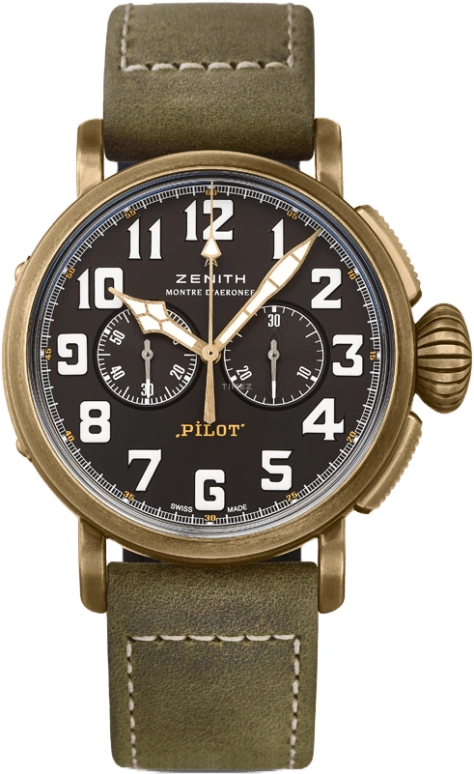 Zenith,Pilot 45mm,45mm,Titanium,Bronze,Brown,Automatic,Chronograph,Column Wheel,29,29.2430.4069/21.C800