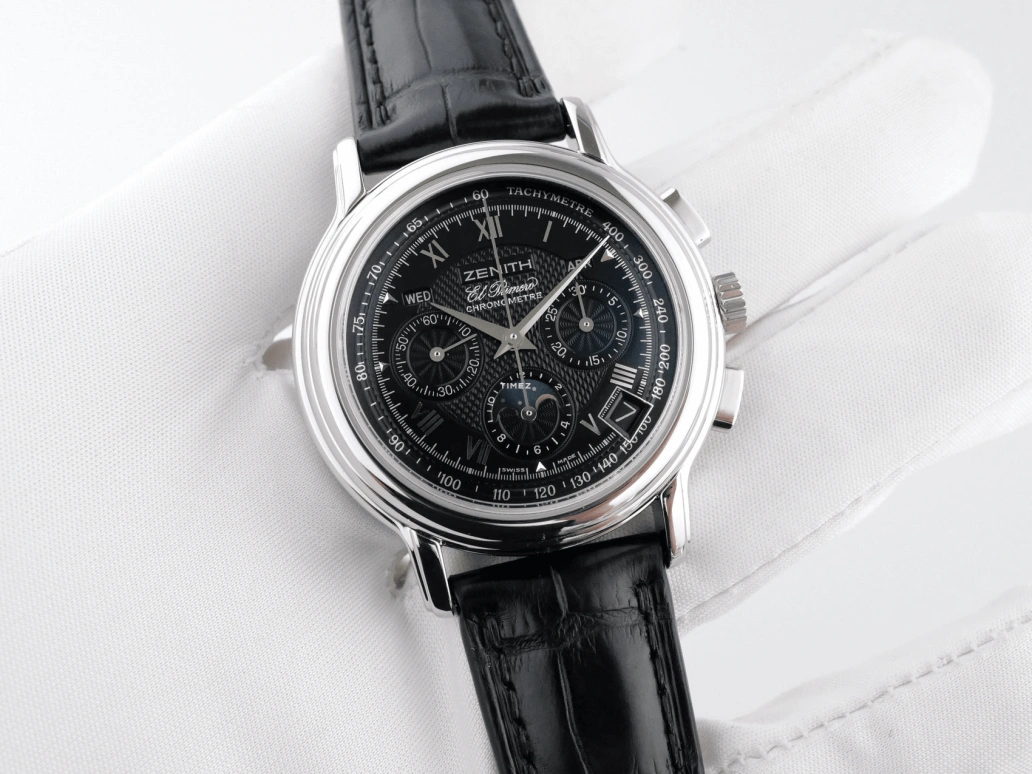 Zenith,El Primero 40mm,40mm,Stainless Steel,Black,Automatic,Chronograph,Moonphase,Month,Date,Sapphire,Crystal Glass,Round,01,01.0240.410/23.C495.GB