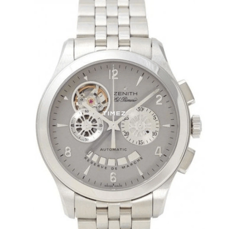Zenith,Other 40mm,40mm,Stainless Steel,Grey,Automatic,Chronograph,Power Reserve Indicator,03,03.0510.4021/73.M510