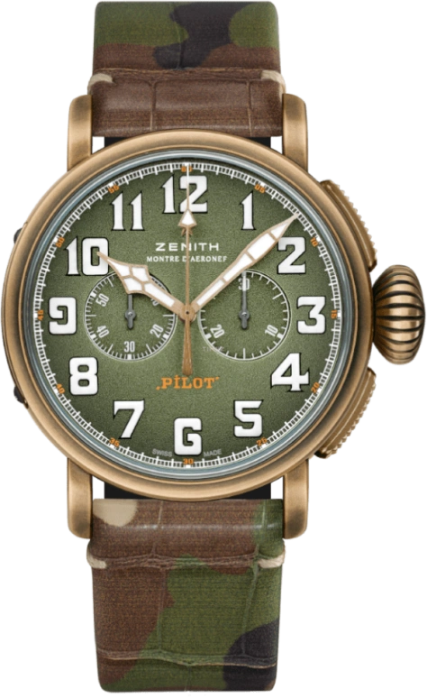 Zenith,Pilot 45mm,45mm,Titanium,Bronze,Green,Automatic,Chronograph,Column Wheel,29,29.2430.4069/63.C814