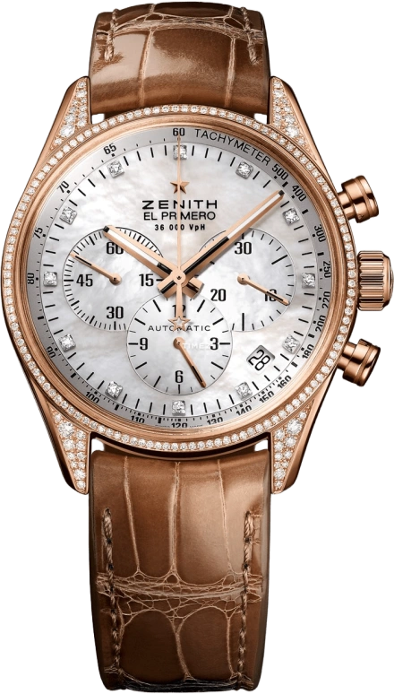 Zenith,El Primero 38mm,38mm,Rose Gold,Silver White,Automatic,50hours,In-house Caliber,22,22.2151.400/81.C709