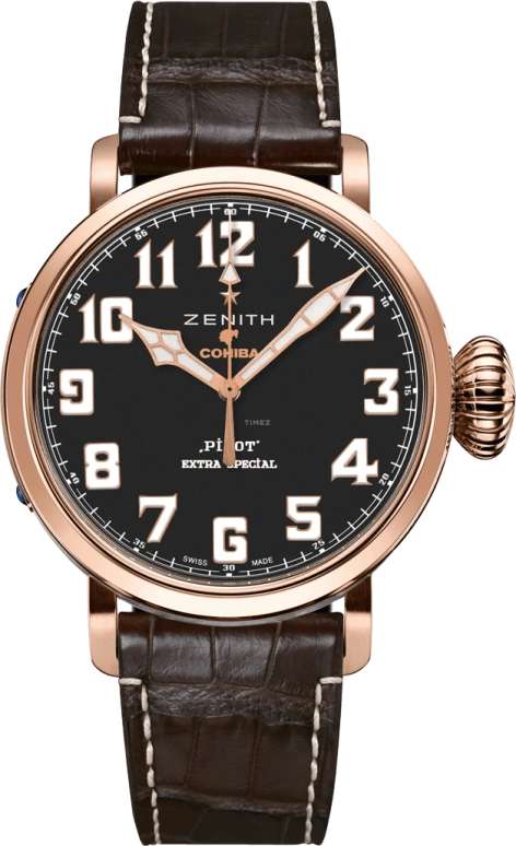 Zenith,Pilot 40mm,40mm,Rose Gold,Black,Automatic,55hours,In-house Caliber,18,18.2430.679/27.C721