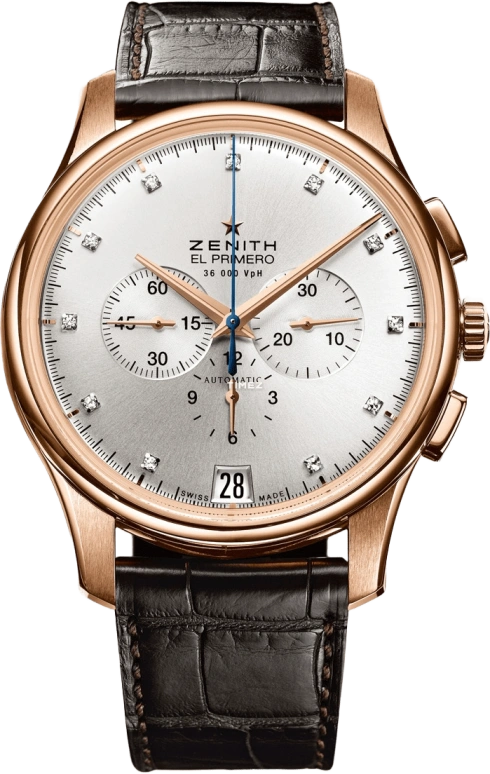 Zenith,El Primero 42mm,42mm,Rose Gold,Silver White,Automatic,Chronograph,Day,18,18.2110.400/02.C498