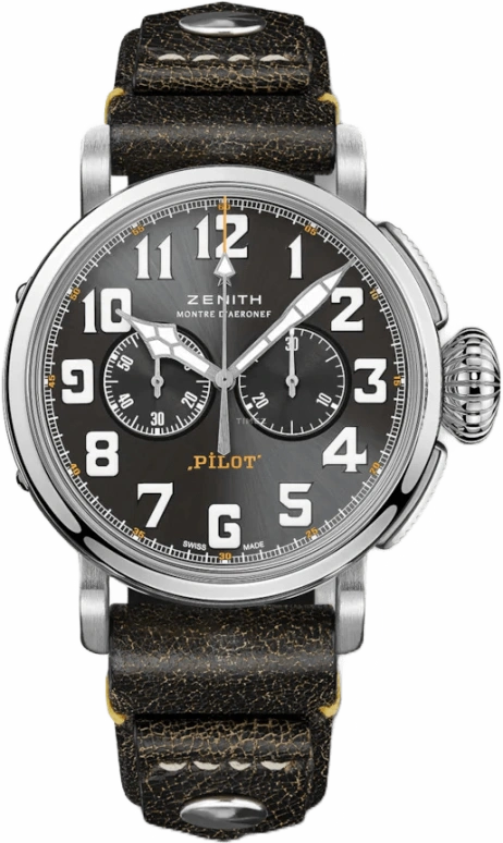 Zenith,Pilot 45mm,45mm,Stainless Steel,Grey,Automatic,Chronograph,Column Wheel,03,03.2434.4069/20.I010