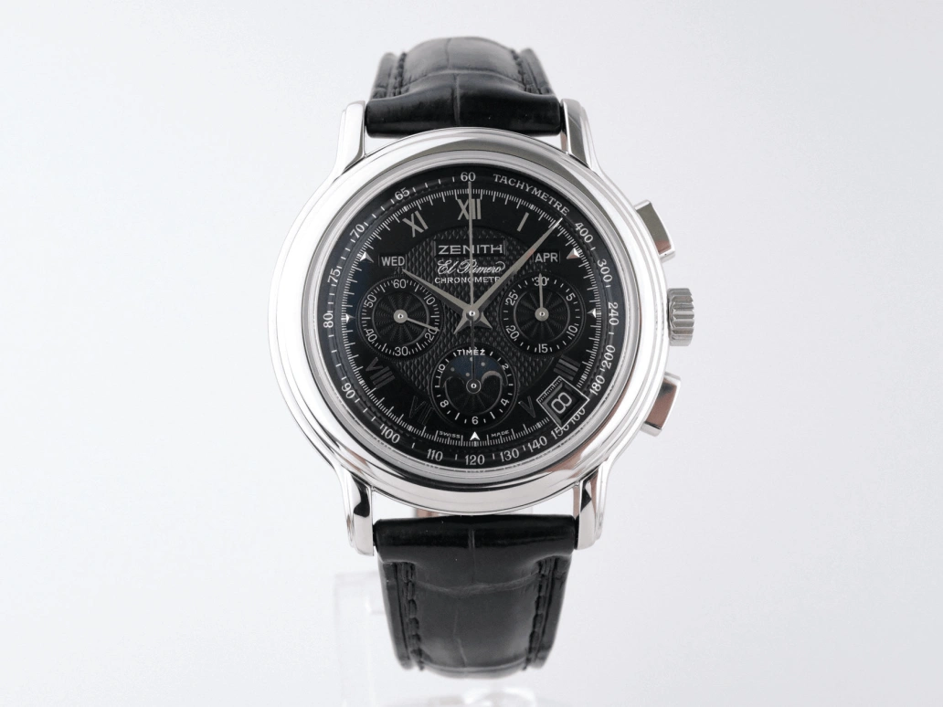 Zenith,El Primero 40mm,40mm,Stainless Steel,Black,Automatic,Chronograph,Moonphase,Month,Date,Sapphire,Crystal Glass,Round,01,01.0240.410/23.C495.GB