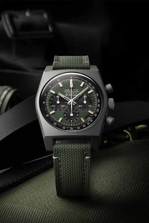 Zenith,Chronomaster 37mm,37mm,Titanium Gold,Luminous,Cream,Khaki Green,Automatic,Chronograph,Day,97,97.T384.400/57.C856