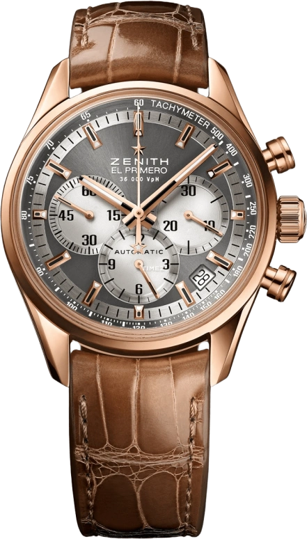 Zenith,El Primero 38mm,38mm,Rose Gold,Grey,Silver White,Automatic,50hours,In-house Caliber,18,18.2150.400/21.C709