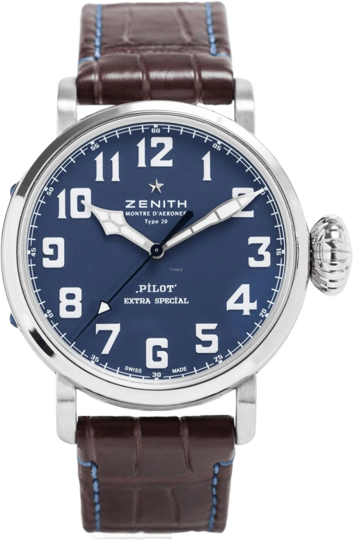 Zenith,Pilot 45mm,45mm,Stainless Steel,Blue,Automatic,55hours,In-house Caliber,03,03.2431.679/51.C765