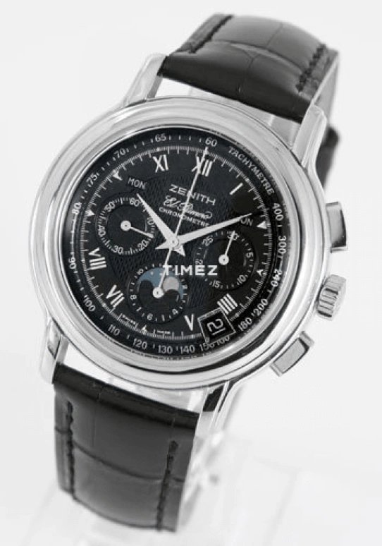 Zenith,El Primero 40mm,40mm,Stainless Steel,Black,Automatic,Chronograph,Moonphase,Month,Date,Sapphire,Crystal Glass,Round,01,01.0240.410/23.C495.GB