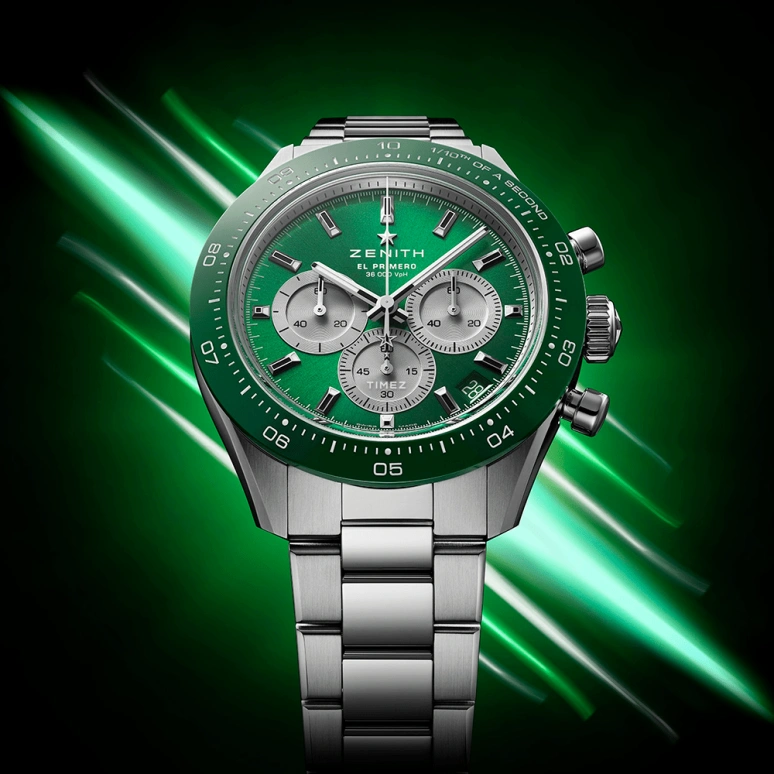 Zenith,Chronomaster Sport 41mm,41mm,Stainless Steel,Green,Automatic,Chronograph,Day,03,03.3108.3600/57.M3100