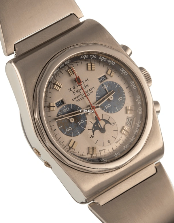 Zenith,El Primero 39mm,39mm,Stainless Steel,Silver,Automatic,Chronograph,Moonphase,Month,Day,Tonneau,Natural Steel,01,01.0040.418