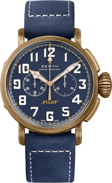Zenith,Pilot 45mm,45mm,Titanium,Bronze,Blue,Automatic,Chronograph,Column Wheel,29,29.2430.4069/57.C808