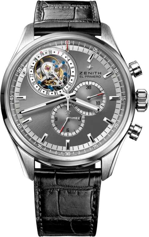 Zenith,El Primero 44mm,44mm,White Gold,Gunmetal Gray,White,Automatic,50hours,In-house Caliber,65,65.2050.4035/91.C714