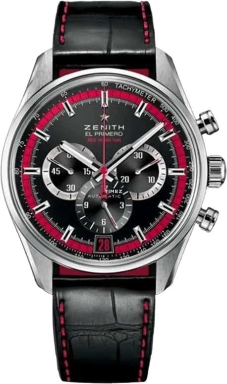 Zenith,El Primero 42mm,42mm,Stainless Steel,Black,Red,Automatic,Chronograph,Day,03,03.2043.400/25.C703