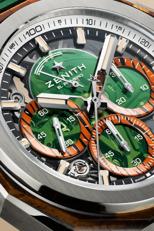 Zenith,Defy Extreme 45mm,45mm,Titanium,Tiger's eye,Green,Orange,Automatic,Chronograph,Power Reserve Indicator,95,95.9202.9004/26.I001