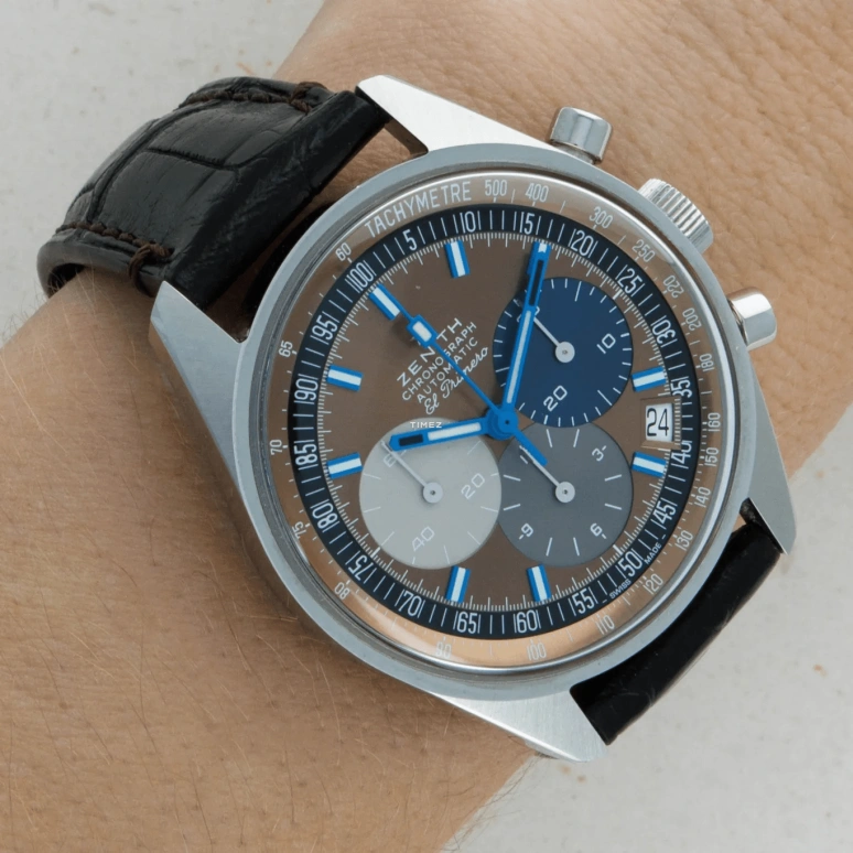 Zenith,Revival 38mm,38mm,Stainless Steel,Brown,Automatic,Chronograph,Day,03,03.F386.400/70.C807