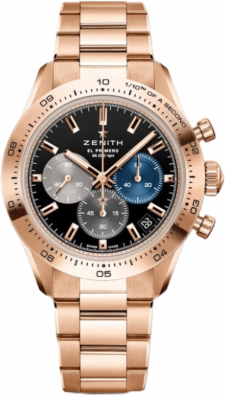 Zenith,Chronomaster Sport 41mm,41mm,Rose Gold,Black,Automatic,Chronograph,Day,18,18.3101.3600/21.M3100