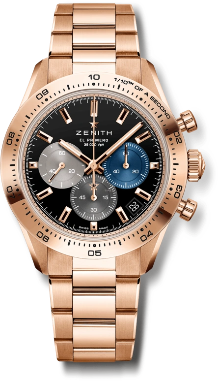 Zenith,Chronomaster Sport 41mm,41mm,Rose Gold,Black,Automatic,Chronograph,Day,18,18.3101.3600/21.M3100