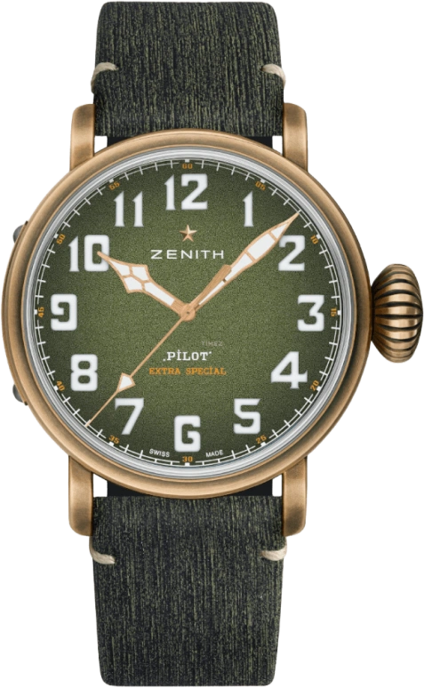 Zenith,Pilot 45mm,45mm,Titanium,Bronze,Green,Automatic,Day,55hours,29,29.2430.679/63.I001